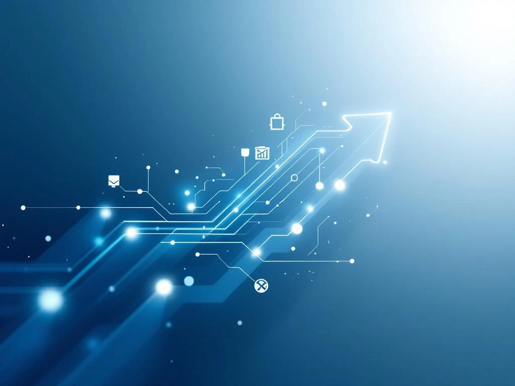 Digitale workflow visualisatie met blauwe pijlen en nodes voor ERP orderverwerking, inclusief winkelwagen iconen