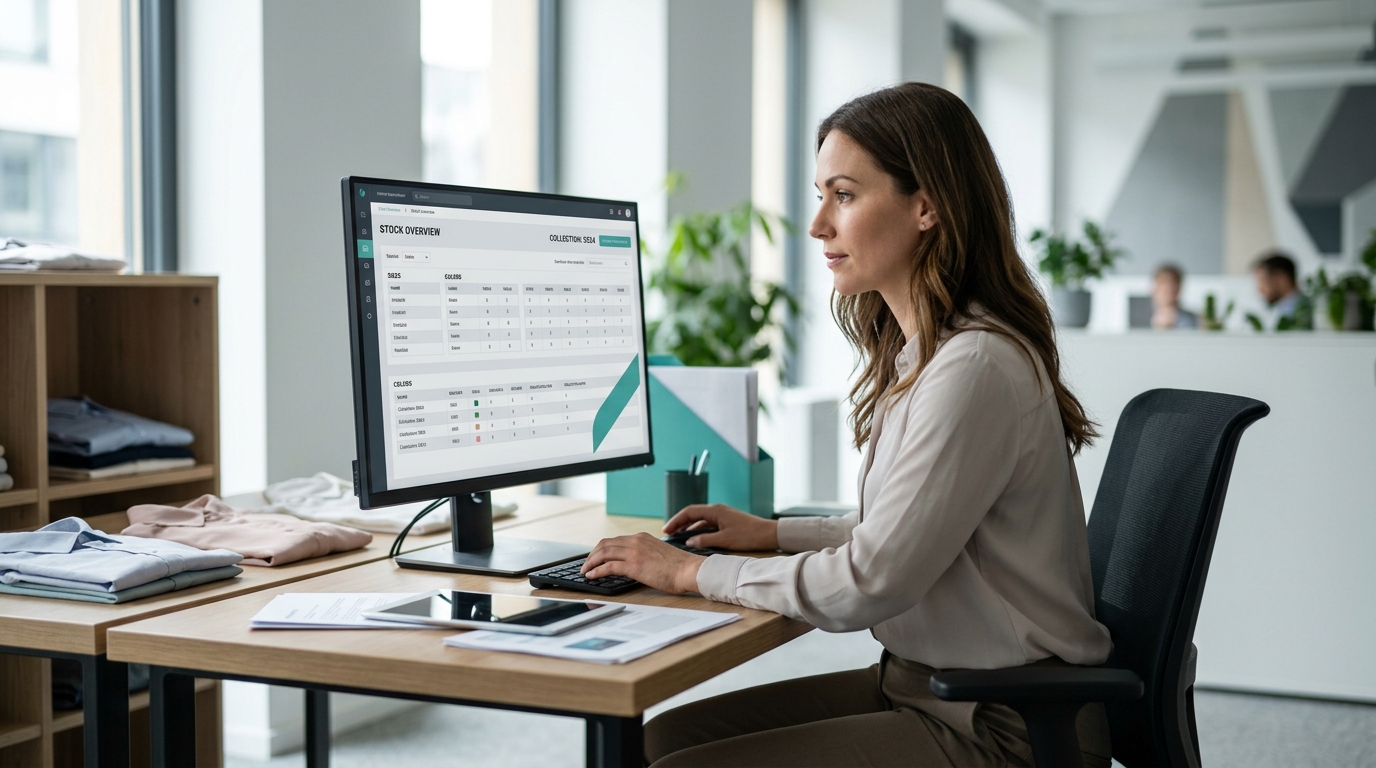 Maat- en kleurmatrix voor voorraadbeheer in fashion ERP software