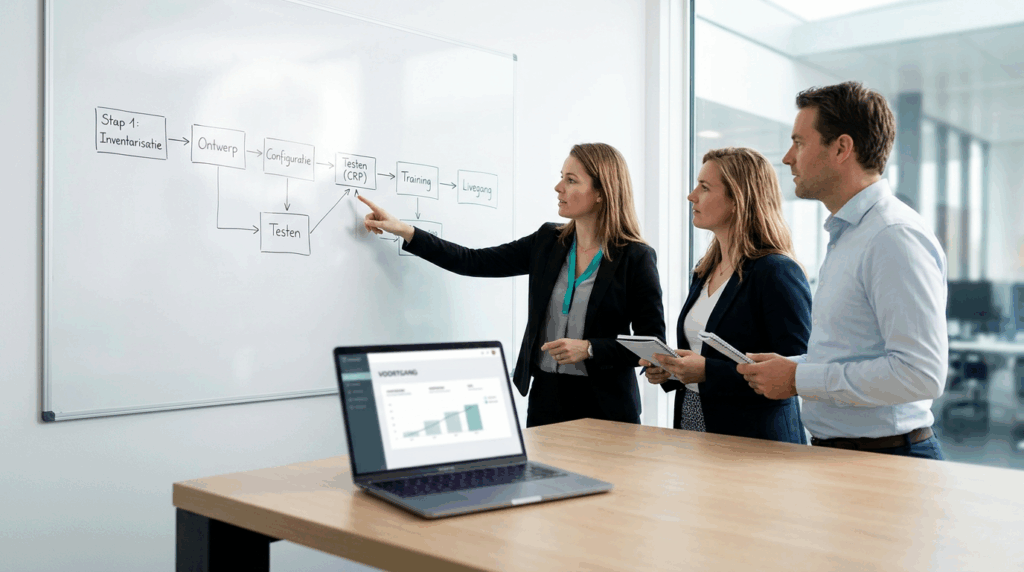 Projectteam bespreekt de planning van een ERP implementatie met Business Central