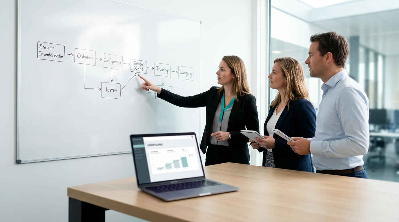 Projectteam bespreekt de planning van een ERP implementatie met Business Central
