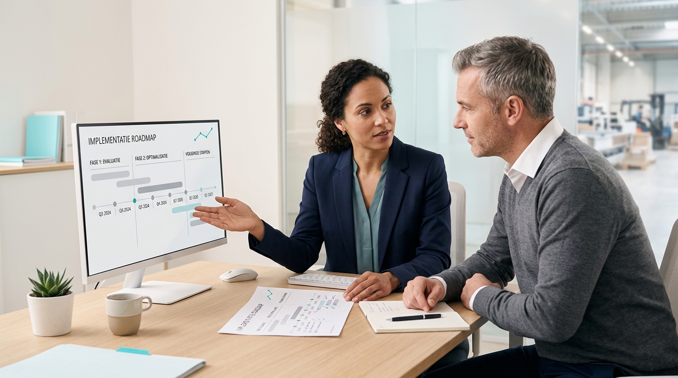 Manager bekijkt realtime dashboards na een geslaagde Business Central implementatie