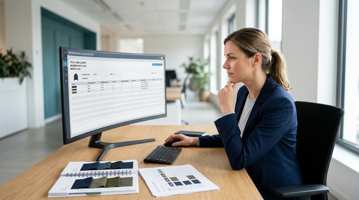 Een schematische weergave van hoe productdata vanuit een centraal ERP systeem stroomt naar verschillende kanalen zoals e-commerce, retail en wholesale.
