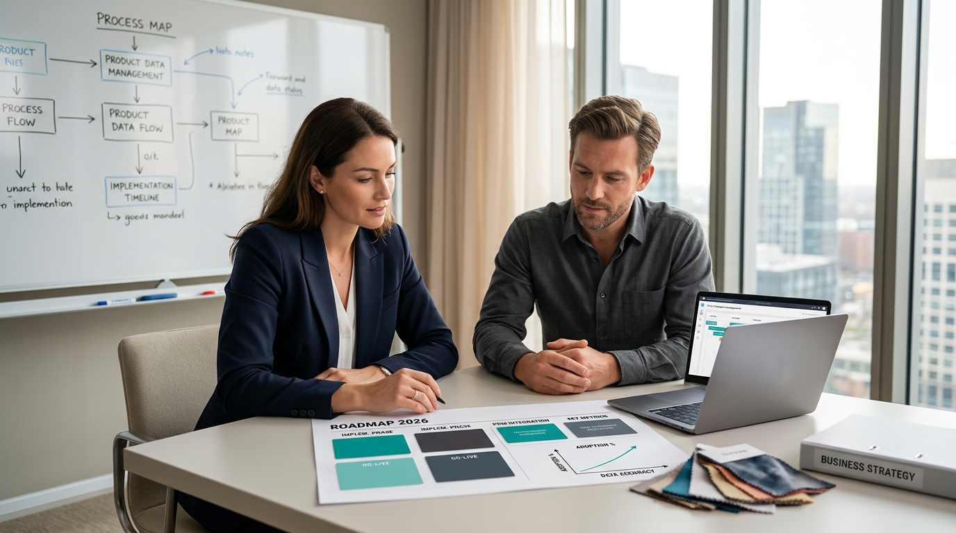 Een checklist op een klembord die de stappen voor een succesvolle implementatie van product data management in een fashionbedrijf weergeeft.
