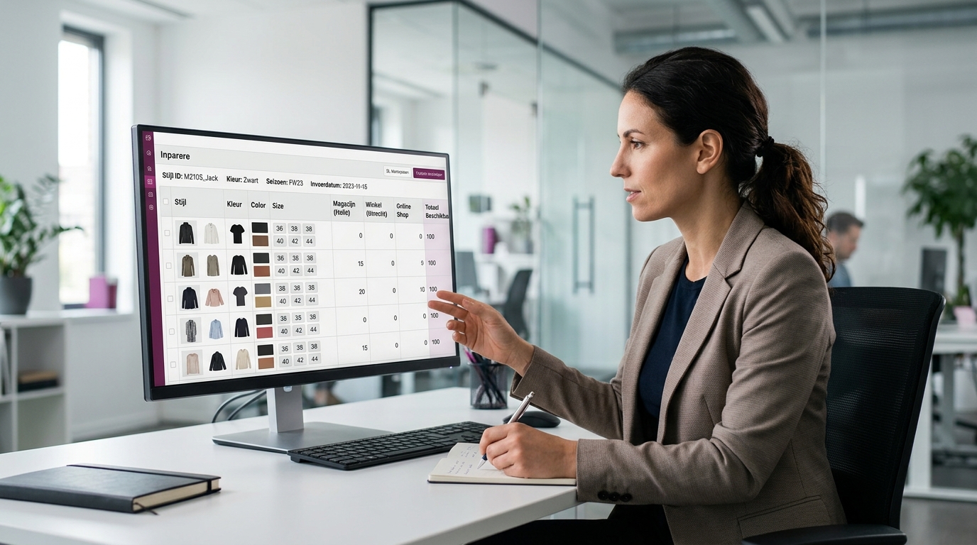Maat- en kleurmatrix van een modecollectie in een ERP systeem