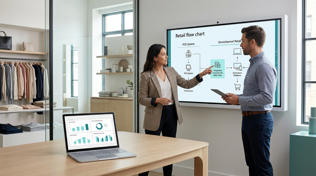 Winkelmedewerker scant producten op een moderne kassa met retail software op een tablet