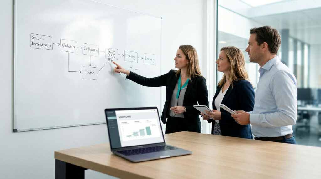 Projectteam bespreekt de planning van een ERP implementatie met Business Central